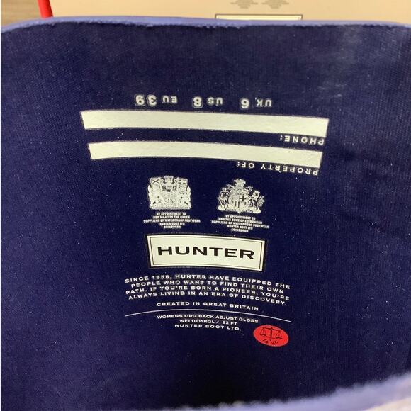 HUNTER Sz 8 Melody Blue Gloss Original Back Adjustable Rain Boots Pull On LM1-38 - Picture 8 of 10